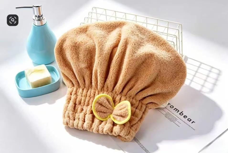 3 Pcs Microfiber Hair Drying Towels, Ultra Absorbent Cap Bowknot Turban for Women Adults or Girls, Multicolour(Beige，Pink，Light red) - Image 3