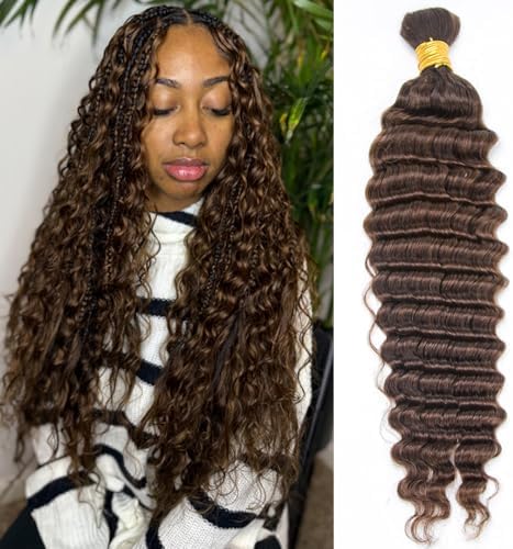 YWIGS Deep Wave Bulk Braiding Human Hair for Boho Braids #4 100G 20inch by YWIGS