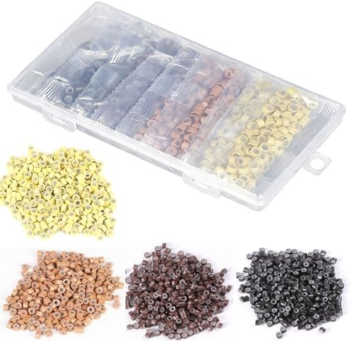 Celinabella 800PCS 5mm Multi-Color Micro Ring Beads, All Hair Shades Match, Aluminum Shell Soft Silicone Lining, Salon Tested Hair Extension Links for I-Tip Hair Tinsel, Black Brown Blonde Mixed Set by Unknown