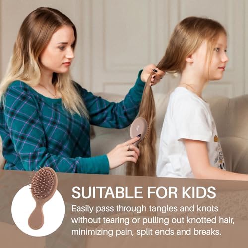 RHOS Mini Hair Brush for Women,Men and Kids-Travel Size Hair Brush for Purse,Pocket,backpack-Small Cushion Paddle Brush with Soft Bristles-Mini Detangler Brush for All Hair Types(1 Pack-Mocha) - Image 6