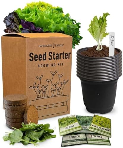 Beginner Indoor Garden Lettuce Kit - Includes Romaine, Buttercrunch Lettuces, Spinach, Arugula, and Kale Heirloom Seeds, Pots, Soils and Plant Markers - Complete Indoor Vegetable Garden Starter Kit by GardenersBasics