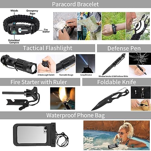Emergency Survival Kit and First Aid Kit, Camping First Aid Survival Kit with Molle Pouch for Preparedness Outdoor Adventure, Black - Image 6