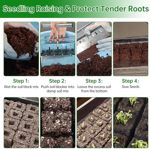 Soil Blocker, 8 Cell Soil Block Maker 2 Inch with 3 Sizes Seed Pins, 2024 Seed Handheld Block Maker with Comfortable Handle, Garden Blocking Tools for Seedings, Cuttings, Greenhouses - Image 6