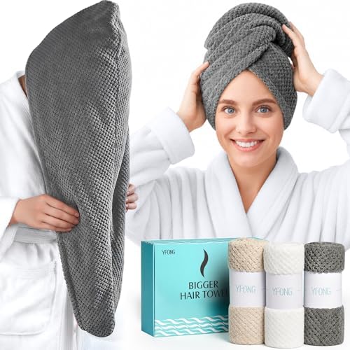 YFONG 3 Pack Large Microfiber Hair Towel Wrap for Women Long Hair, 30 x 10 by YFONG