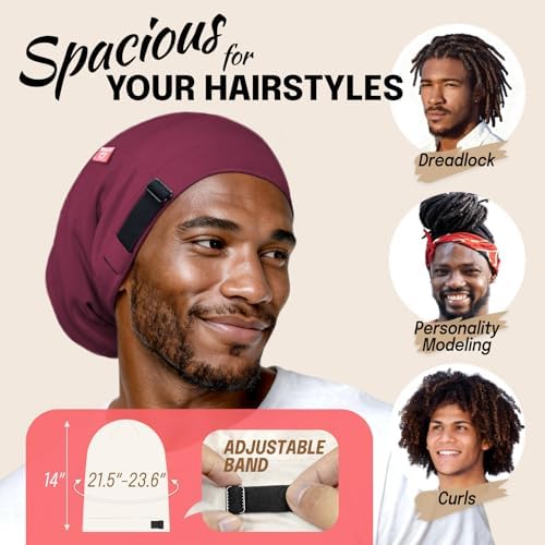 Large Satin Bonnet for Men Sleeping, Dreadlocks Loc Cap for Curly Wave Long - Image 6
