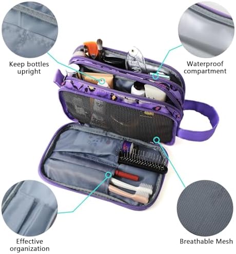 Kids Toiletry Bag for Girls, Travel Toiletry Bag for Little Young Girls Cosmetic Bag Makeup Bag Waterproof Hanging Wash Bag Toddler Toiletries, Leopard Purple - Image 3