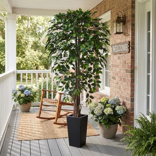 Aveyas 6ft Artificial Ficus Tree for Home Decor with Black Pot, 6 Feet Faux Plant Fake Silk Trees for Indoor Outdoor House Living Room Office Garden (6 ft Tall Including Raised Pot) - Image 3