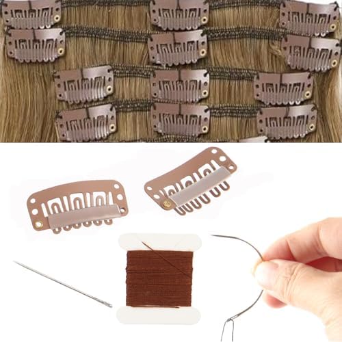 20 Pieces Hair Extension Clips, Light Brown Wig Clip with Needle and Thread - Image 5