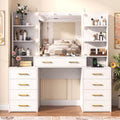 jiteentarou Vanity Desk with Mirror and Lights, 55" Extra Large Makeup Vanity with 9 Drawers, Makeup Table with Charging Station and Hairdryer Holder, Modern Dressing Table for Bedroom, White by jiteentarou