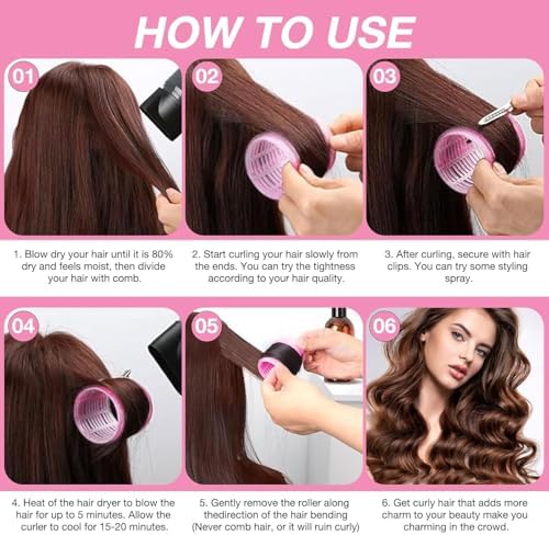 60 Pcs Hair Rollers for Women, Rollers Hair Curlers, 24 Pcs in 4 Sizes(60/48/36/25mm), Self Grip Hair Rollers Set with 34 Pcs Stainless Steel Clips for Long, Medium, Short, Storage Bag, Comb - Image 5