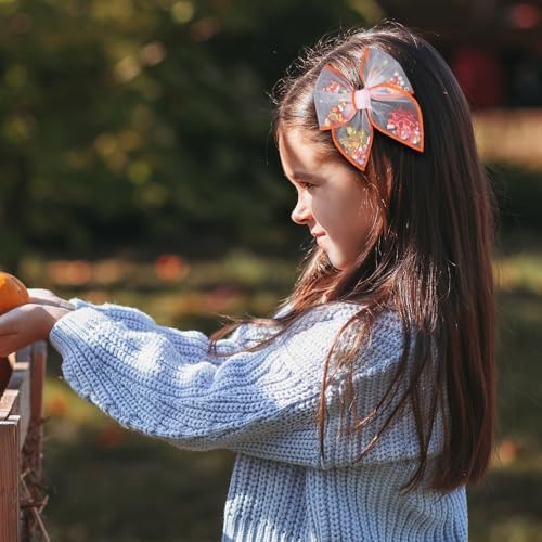 Fall Thanksgiving Turkey Mesh Tulle Hair Bow Clips for Girls, 2Pcs 4" Mushroom Shaker Fable Bow Cheer Barrettes,Autumn Holiday outfit Dress Decor Accessory for Teens Kids Toddler Gift - Image 5