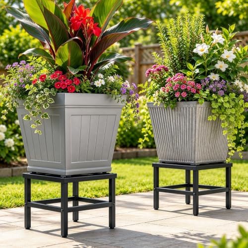 Lilybud--lily Plant Stand Indoor Outdoor, 2 Pcs Heavy Duty Plant Stands Metal Pedestal Stand for Indoor Outdoor, Wrought Iron Flower Stand Display Planter Shelf for Garden Deck Living Room - Image 2