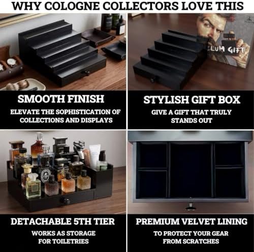 5-Tier Wooden Cologne Organizer for Men, Elegant Gift Packaging - Image 4