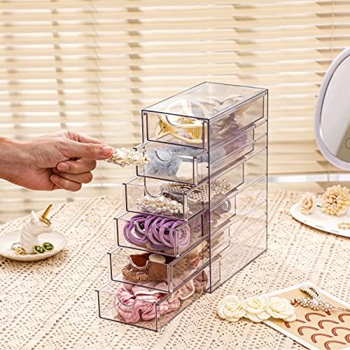 FABROK Clear Hair Accessory Organizer Box with 6 Drawers - Image 2