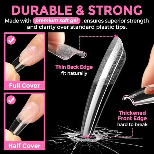 UNA GELLA Long Coffin Nail Tips, 216pcs/12 Sizes Soft Gel Tips - Image 5