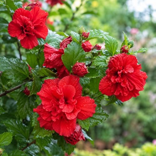 Red Althea Live Plants (Rose of Sharon), 8-12" Tall Quart Pot Flowering Trees, Hibiscus Shrubs for Outdoor Planting, Landscaping & Garden Bed - Image 5
