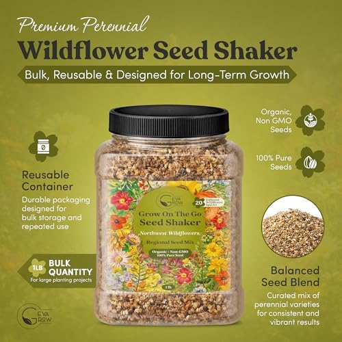 Geva Grow Northwest Wildflower Seeds Regional Mix - Organic, Non-GMO - 100% Pure Seed - 20 Different Wildflowers Seeds of Annual and Perennial, 1 LB Tub - Image 2