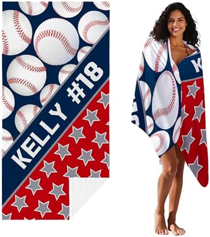 Personalized Beach Towel With Name, Custom Beach Towel with Text, Customized Microfiber Pool Towel, Quick Dry & Absorbent Swim Towel for Adult,Anniversary, Birthday, Summer Holiday,Vacation,Baseball - Image 2