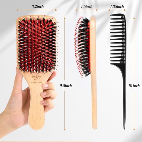 URTHEONE Hair Brush,Boar Bristle Hair Brushes and Hair Comb Set for Women Men Kids, Best Natural Wooden Paddle Hairbrush for Wet or Dry Hair - Image 6