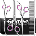GLADOG Professional 5 in 1 Dog & Cat Grooming Scissors Set with Safety Round Tips, Sharp and Heavy-duty Pet Grooming Shears for Cats (Red) by GLADOG