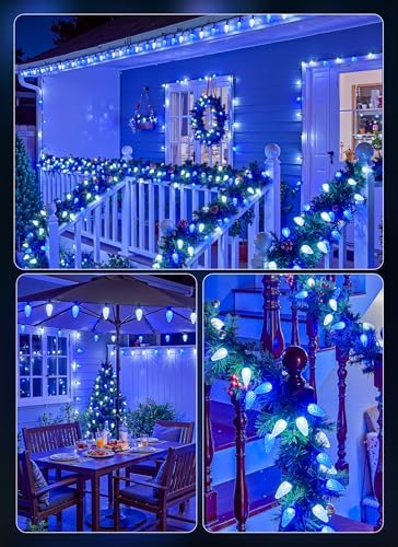 88FT 110 LED C9 Christmas Lights Outdoor Blue White Christmas Outdoor Light - Image 7