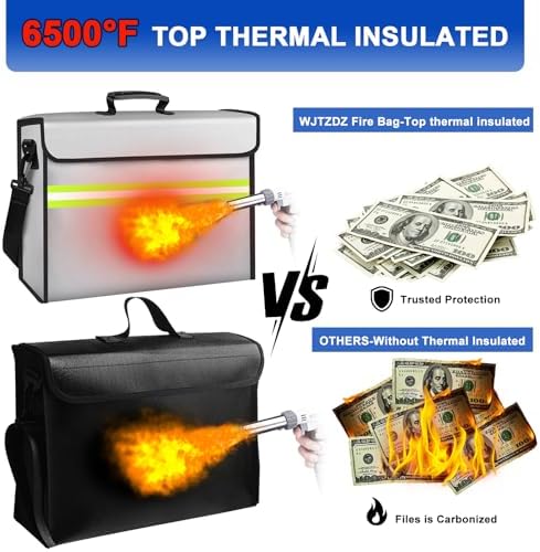 6500°F Large Fireproof Document Bag with Lock/Removable Folder Layers/Small Fireproof Money Bag,10 Layers Heat Insulated,Portable Home Travel Safe Storage for Files(16.5x12.4x5.5 inches) - Image 4