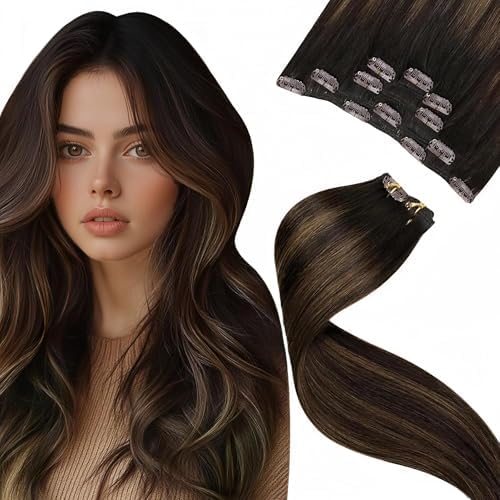 LaaVoo Clip in Hair Extensions Real Human Hair 14in Silky Smooth by LaaVoo
