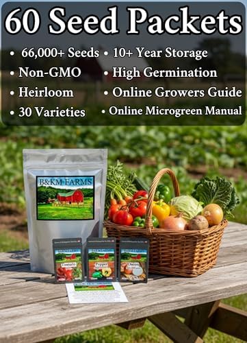 B&KM Farms Vegetable Seed Collection - 30 Varieties, 60 Packets, 66,000+ Heirloom Non-GMO Seeds, Resealable Storage Packaging (60 Pack: The Family Garden Bank) - Image 5
