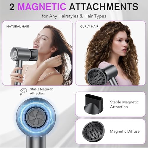 aowoka Hair Dryer, 160000 RPM Professional High Speed Ionic Blow Dryer 500 Million Negative Ions & Heat-Control & Low Noise Hairdryer for Faster Drying, No Heat Damage, Travel with Diffuser（Grey） - Image 5