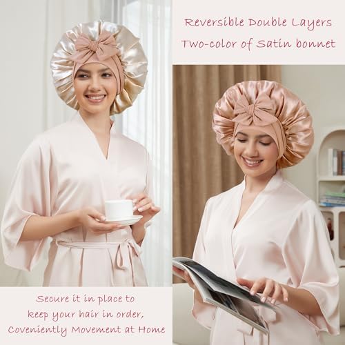 Satin Bonnet with Tie, Silk Hair Bonnets for Women for Sleeping - Image 2