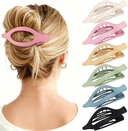 Flat Hair Clips for Women - 6 PCS French Flat Claw Clips Medium Hair Clips for Girls Large Hair Claw Clips for Thick or Thin Hair Strong Hold No Slip Hair Accessories for women (Light Colorful) by Unknown