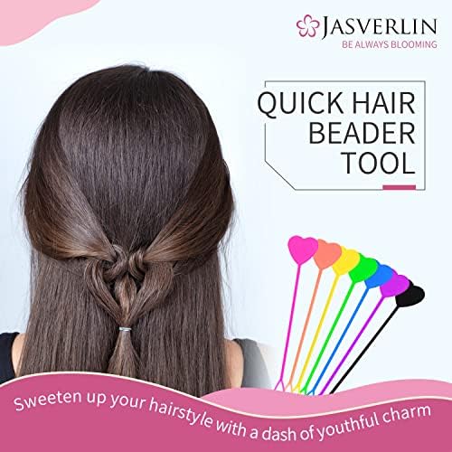 JASVERLIN Hair Beading Tool - Quick Beader for Braids & Ponytails, Kids Girls 7 Color Set of 15 Hair Beads Loading Maker - Image 4