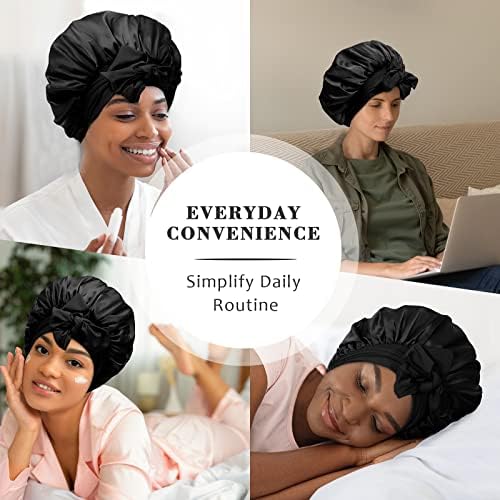 AWAYTR Wide Band Satin Bonnet, Tie-Band Sleep Cap for Curly Hair Women - Image 5
