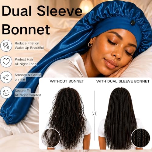 Isshin Beauty Satin Hair Bonnet for Sleeping Women: Dual Sleeve 2 in 1 Long Hair Protector Anti Frizz Sleep Cap - Image 5