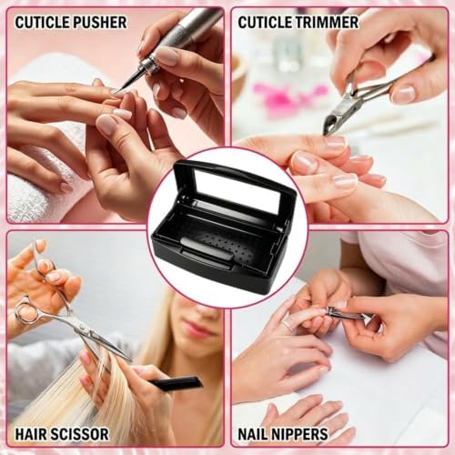 YoleShy Nail Tool Cleaning Box Balck Plastic Clean Container for Tweezers - Image 6