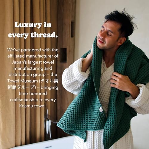 Luxury Organic Japanese Cotton Waffle Bath Towel | Thick, Absorbent, Quick Dry Bathroom Towels for Shower, Sauna, Onsen| Hotel & Spa Quality, Gift-Ready (Forest Green, Bath Sheet Set (3-Piece)) - Image 4