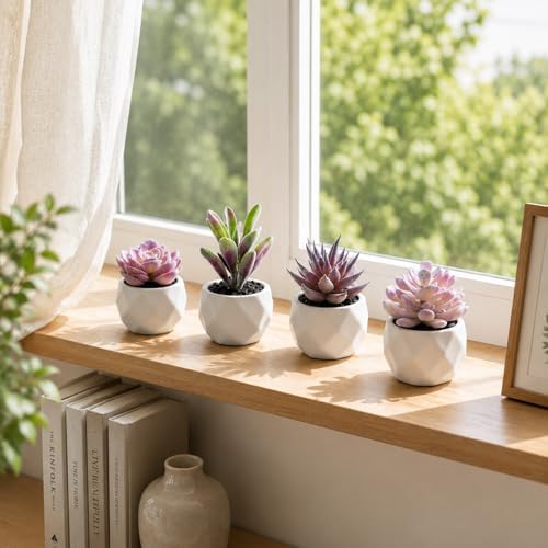 Tiita Mini Purple Artificial Succulents in Pots, 4 Pack for Desk Decor - Image 5