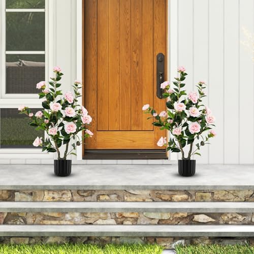 Goplus 38’’ Artificial Camellia Tree, Flower Plants Artificial Tree - Image 2