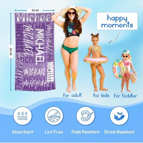 JML Personalized Beach Towel with Name, Custom Beach Towel with Name, Customized Microfiber Pool Towel, Quick Dry & Absorbent Swim Towel for Adult,Anniversary, Birthday, Summer Holiday,Vacation - Image 3