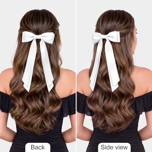 6PCS White Hair Bows, Large Ribbon Bow Hair Clips for Girls Women Cute Ponytail Holder Accessories for Toddlers Kids Teens - Image 3