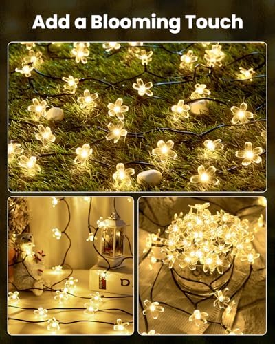 Brightown 60 LED Solar String Lights Flower Outdoor Waterproof Fairy Lights for Garden Yard Fence Patio Christmas Tree Wedding Party Decor, Warm White - Image 6