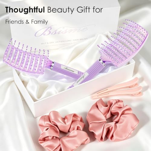 Hair Brush Set, Large & Small Curved Vented Hair Brushes for Women Men Kids, Home & Travel Use, Fast Blow Drying Detangler Brush, Pain-Free Scalp Massage for Thick Curly Fine Wet Dry Hair (Purple) - Image 6