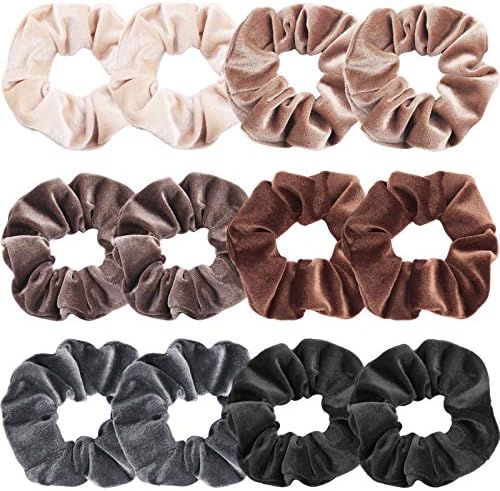 IVARYSS Scrunchies for Women, 12 Pcs Neutral Velvet Scrunchies for Hair, Classic Elastic Thick Scrunchy Hair Bands Ties, Soft Ropes Ponytail Holder Hair Accessories by IVARYSS