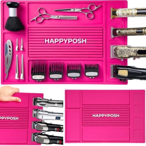 Magnetic Barber Mat, Magnetic Barber Mats For Clippers and Supplies, Barbershop Pad for Station, Beauty Salon Table Mat, Barbering Tool Organizer for Pro Hairstylist, Pink by HAPPYPOSH