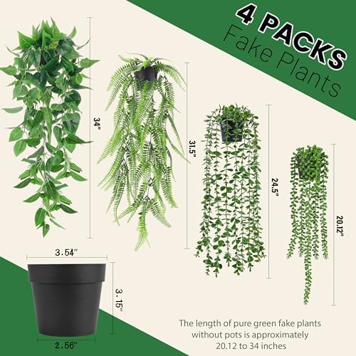 Der Rose 4Pcs Fake Hanging Plants with Lush Cascading Greenery - Image 3