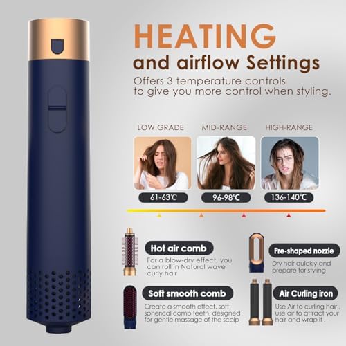 Hair Dryer Brush 5 in 1, Negative Ion Blow Dryer Brush Set - 110,000 RPM High -Speed Hot Air Brush Air Styler Curling Wrap Air Curler,Curling Iron Hair Styling Tools for Straight Curl Drying Smoothing - Image 5