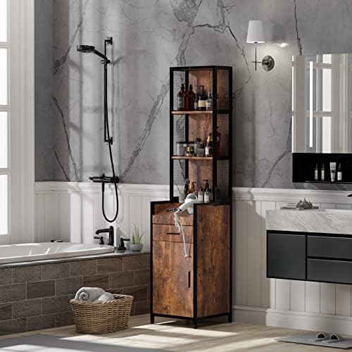 OmySalon Salon Station, Barber Stations with 3-Tier Storage Shelf, Hair Styling Cabinet with 1 Drawer, 1 Storage Cabinet, 3 Hot Tool Holders, Beauty Spa Equipment, Rustic Brown - Image 2