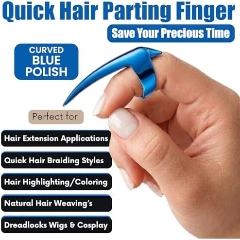 My Hair Tools Hair Parting & Sectioning Ring – Stainless Steel Finger Braiding Pick Tool for Dreadlocks, Wigs, Weaves, Hair Extensions – Quick Install Styling Tool for Salon & Home Use (Blue) - Image 2