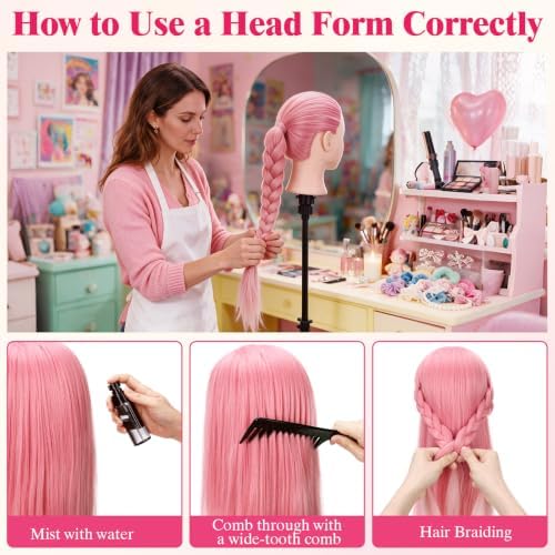 29'' Mannequin Head with Hair,Colorful Hair Mannequin Doll Head Pink Ombre - Image 6