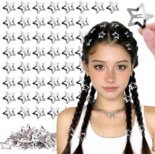 50 PCS Silver Star Hair Clips Star Barrettes, 1.18 Inch Snap Y2K Hair Clips by TINKRSTUFF
